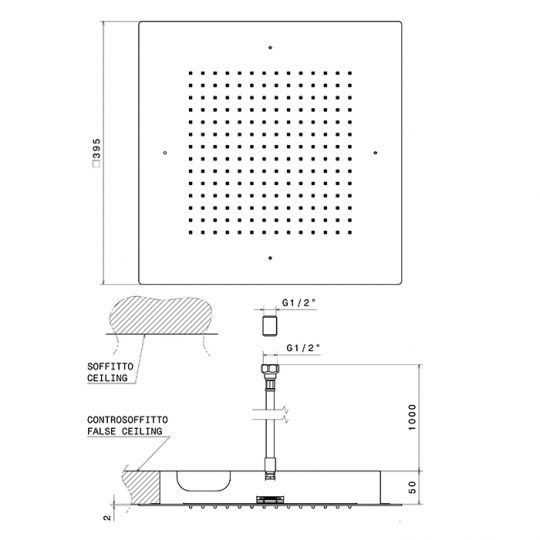 Верхний душ Newform Head Showers 683  40x40 cм потолочный скрытый схема 5