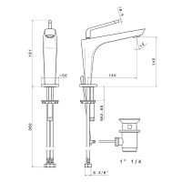 Смеситель для раковины Rama Newform O 68410 1 отверстие с донным клапаном схема 4