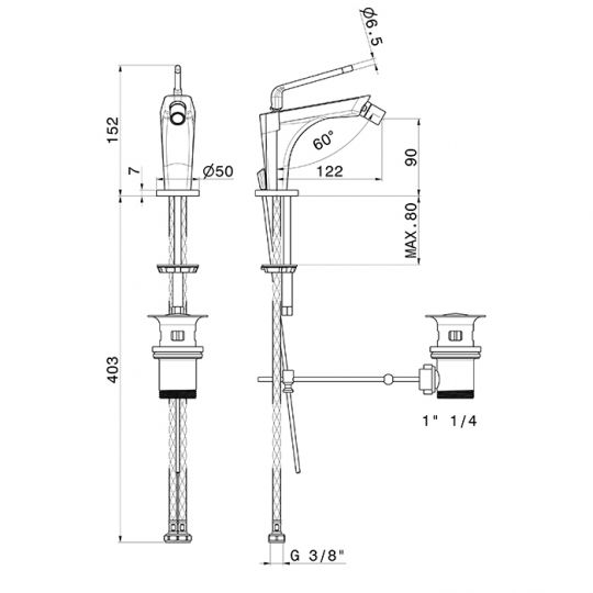 Смеситель для биде Rama Newform O 68425 с донным клапаном схема 2 Смеситель для биде Rama Newform O 68425 с донным клапаном схема 2