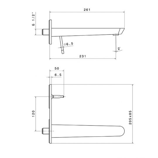 Смеситель для раковины Rama Newform O 68431E.01.093 встраиваемый с длинным изливом внешняя часть схема 2