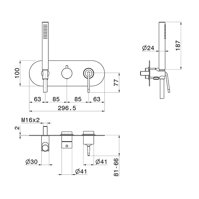 Смеситель для душа Rama Newform O 68469E встраиваемый с ручным душом 2 потока внешняя часть ФОТО
