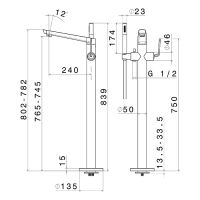 Смеситель для ванны напольный Rama Newform O 68484E с изливом и ручным душем схема 6