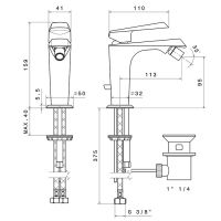 Смеситель для биде Newform Nio 68925 с донным клапаном схема 2