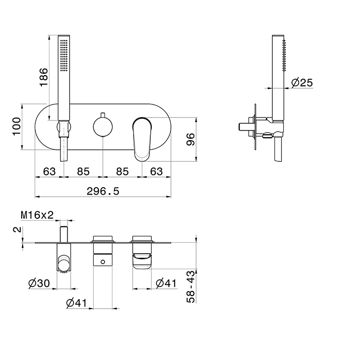 Смеситель для душа встраиваемый Newform Nio 68969E с ручным душем 2 потока внешняя часть ФОТО