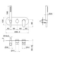 Смеситель для душа встраиваемый Newform Nio 68969E с ручным душем 2 потока внешняя часть схема 3