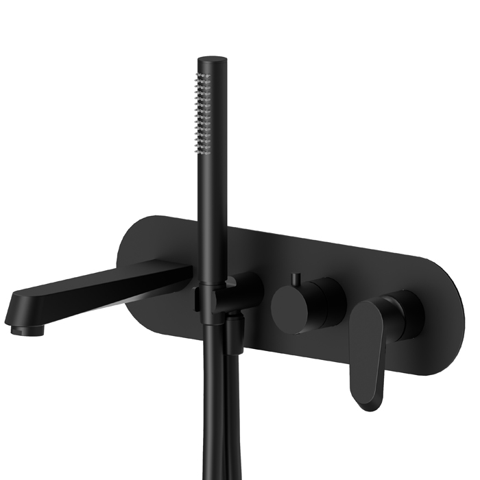 Изображение Смеситель для ванны Newform Nio 68972E встраиваемый с изливом и ручным душем внешняя часть