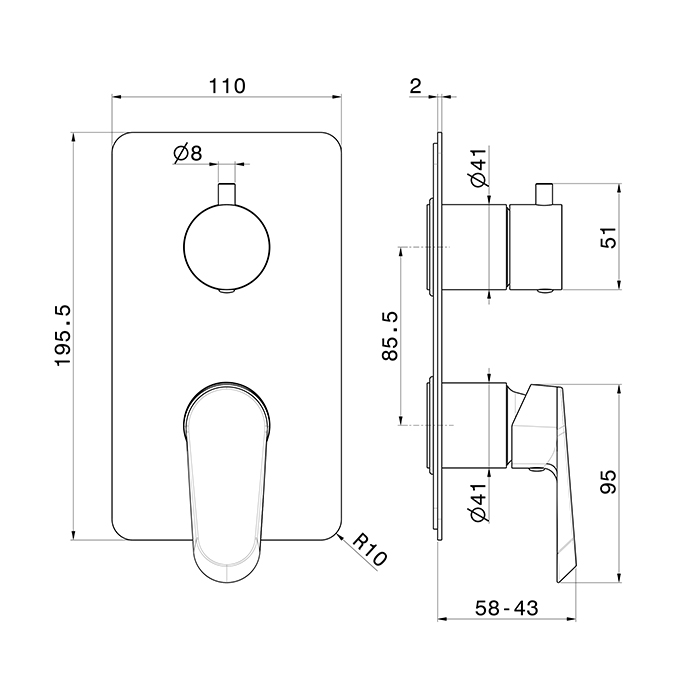 Встраиваемый смеситель для душа Newform Nio 68974E 2 потока внешняя часть ФОТО
