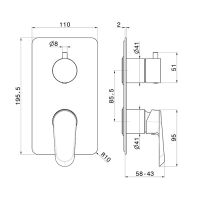 Встраиваемый смеситель для душа Newform Nio 68974E 2 потока внешняя часть схема 2