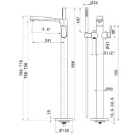 Смеситель напольный для ванны Newform Nio 68984E с ручным душем внешняя часть схема 2