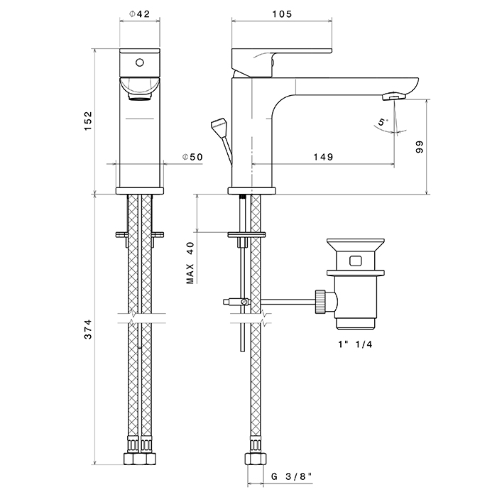 Смеситель для раковины Newform Extro 69309.21.018 с донным клапаном длинный излив ФОТО