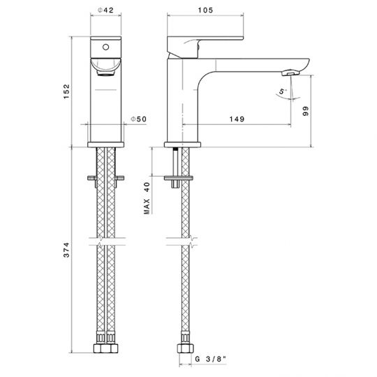 Смеситель для умывальника Newform Extro 69311.21.018 1 отверстие длинный излив схема 2