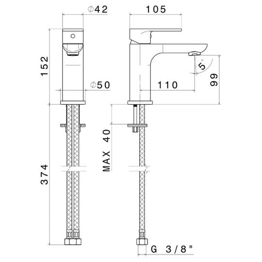 Смеситель для раковины Newform Extro 69312.21.018 1 отверстие схема 2