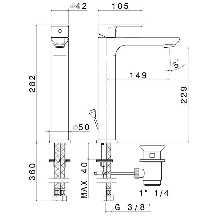 Смеситель для раковины с донным клапаном Newform Extro 69313.21.018 высокий ФОТО