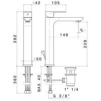 Смеситель для раковины с донным клапаном Newform Extro 69313.21.018 высокий схема 2