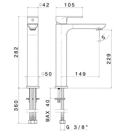 Смеситель для раковины Newform Extro 69315.21.018 1 отверстие высокий хром схема 2 Смеситель для раковины Newform Extro 69315.21.018 1 отверстие высокий хром схема 2