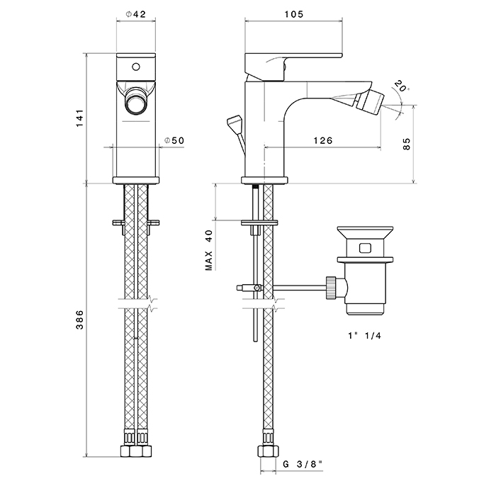 Смеситель для биде Newform Extro 69325.21.018 1 отверстие с донным клапаном ФОТО