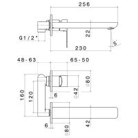 Смеситель для раковины Newform Extro 69330.21.018 встраиваемый длинный излив схема 2