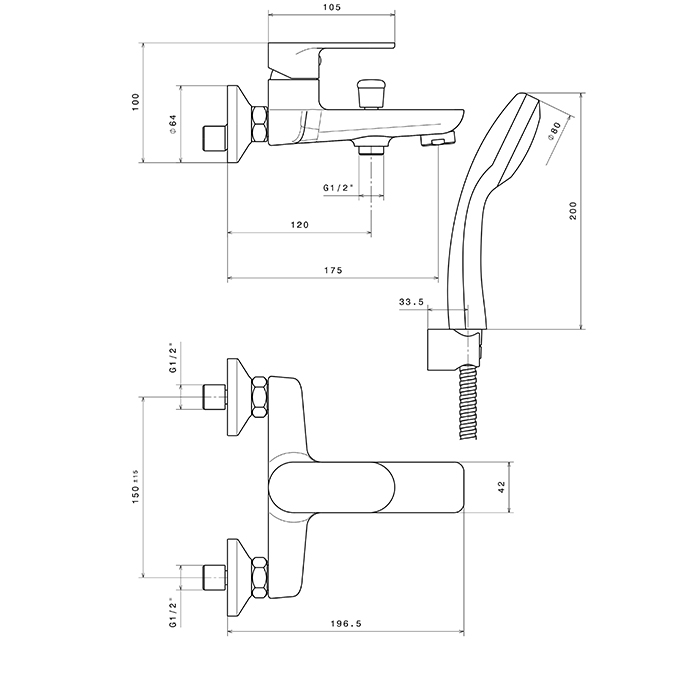 Смеситель для ванны Newform Extro 69340C.21.018 с изливом, ручным душем и автопереключателем ФОТО
