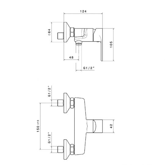 Смеситель для душа Newform Extro 69355.21.018 выход снизу схема 2 Смеситель для душа Newform Extro 69355.21.018 выход снизу схема 2