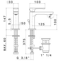Смеситель для раковины Newform Linfa II 69410 отверстие с донным клапаном схема 7