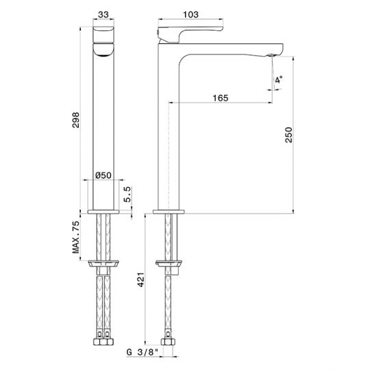 Смеситель высокий для раковины Newform Linfa II 69416 схема 3