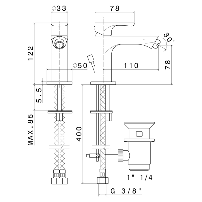 Смеситель для биде Newform Linfa II 69425 1 отверстие с донным клапаном ФОТО