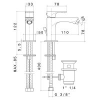 Смеситель для биде Newform Linfa II 69425 1 отверстие с донным клапаном схема 8
