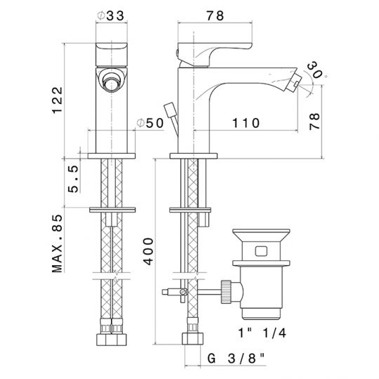 Смеситель для биде Newform Linfa II 69425 1 отверстие с донным клапаном схема 8