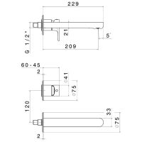 Смеситель с длинным изливом для раковины Newform Linfa II 69430E встраиваемый внешняя часть схема 7