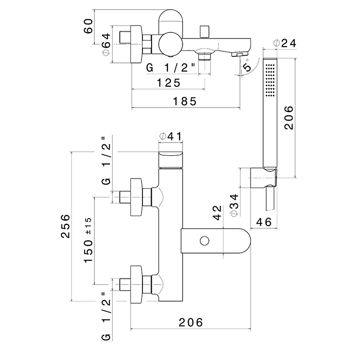 Смеситель для ванны Newform Linfa II 69440C с изливом и ручным душем ФОТО