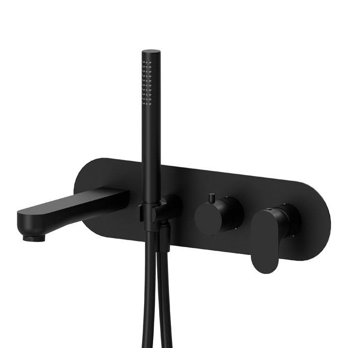 Изображение Смеситель встраиваемый для ванны Newform Linfa II 69472E с изливом и ручным душем внешняя часть