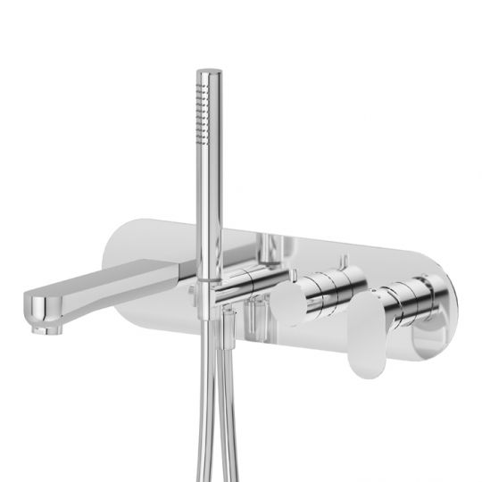 Смеситель встраиваемый для ванны Newform Linfa II 69472E с изливом и ручным душем внешняя часть схема 3