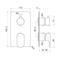 Смеситель для душа Newform Linfa II 69473E  встраиваемый 2 потока внешняя часть схема 7