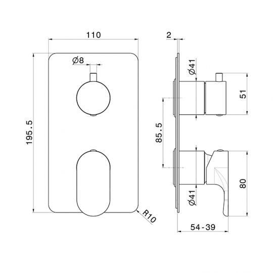 Смеситель для душа Newform Linfa II 69473E  встраиваемый 2 потока внешняя часть схема 7