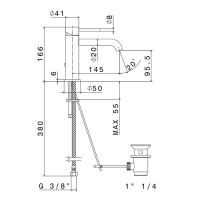 Смеситель для раковины на 1 отверстие Newform X-STEEL 316 69610X с донный клапаном излив 14.5 см схема 5