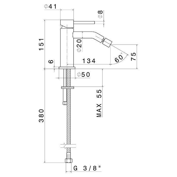Смеситель 1 отверстие Newform X-Steel 316 69626X для биде ФОТО