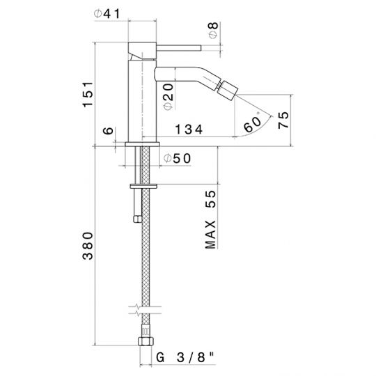 Смеситель 1 отверстие Newform X-Steel 316 69626X для биде схема 6