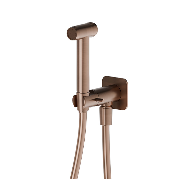 Изображение Гигиенический душ Newform X-STEEL 316 руч. лейка 69644X.59.067 уголок с держателем без смесителя PVD Brushed copper bronze