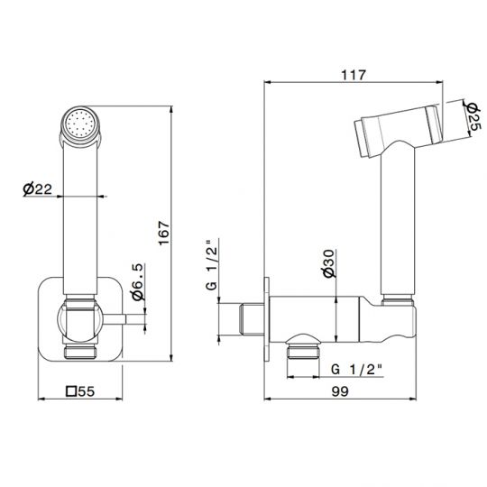 Гигиенический душ Newform X-STEEL 316 руч. лейка 69644X.59.067 уголок с держателем без смесителя PVD Brushed copper bronze схема 2