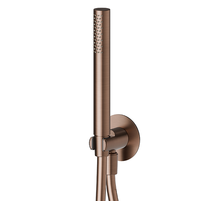 Изображение Душевой гарнитур Newform X-STEEL 316 69645X.59.067 настенный держатель с ручным душем и шлангом 150 см PVD Brushed copper bronze