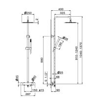 Душевая стойка с термо Newform X-STEEL 316 69650X.50.050 верхний душ 25 см ручной душ шланг 150 см INOX схема 2