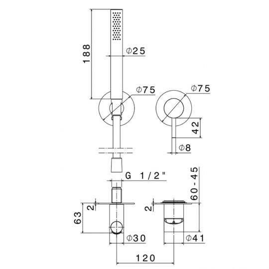 Смеситель для душа Newform X-STEEL 316 69676EX встраиваемый ручной душ кронштейн шланг 150 см схема 5 Смеситель для душа Newform X-STEEL 316 69676EX встраиваемый ручной душ кронштейн шланг 150 см схема 5