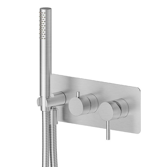 Изображение Смеситель для душа Newform X-STEEL 316 69679EX.50.050 на 2 выхода ручной душ кронштейн на декоративной платине (для 31030)