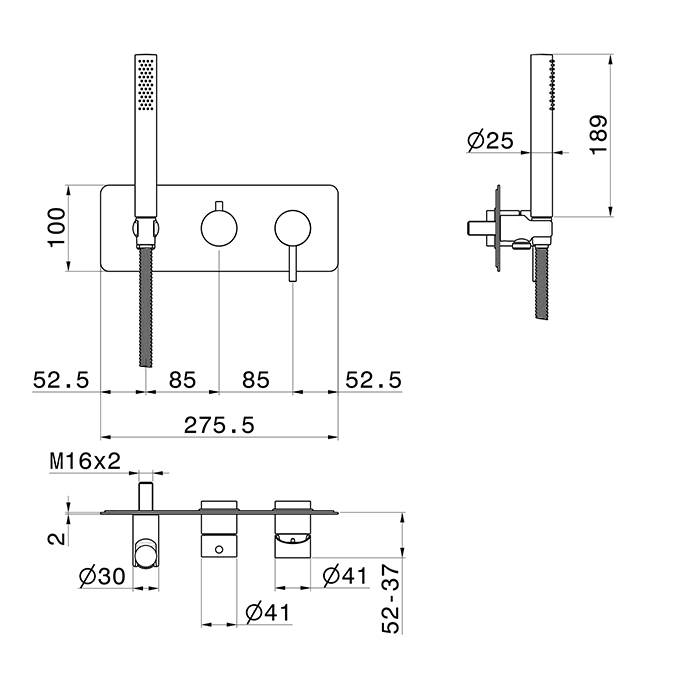 Смеситель для душа Newform X-STEEL 316 69679EX.50.050 на 2 выхода ручной душ кронштейн на декоративной платине (для 31030) ФОТО