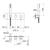 Смеситель для душа Newform X-STEEL 316 69679EX.50.050 на 2 выхода ручной душ кронштейн на декоративной платине (для 31030) схема 6