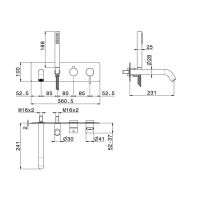 Смеситель для ванны Newform X-STEEL 316 69680EX встраиваемый с ручным душем излив 23.1 см схема 2