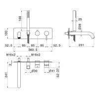 Смеситель для ванны Newform X-STEEL 316 69680EX встраиваемый с ручным душем излив 23.1 см схема 8
