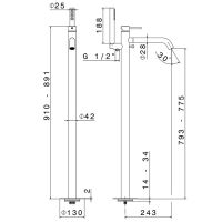 Смеситель для ванны напольный Newform X-STEEL 316 69684EX излив 243 мм без встраиваемой части схема 6
