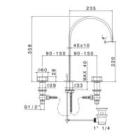 Смеситель для ванны Newform ParkLE 69700 высокий 3 отверстия с донным клапаном схема 4
