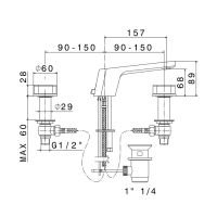 Смеситель на 3 отверстия для ванны Newform ParkLE 69707 с донным клапаном схема 2